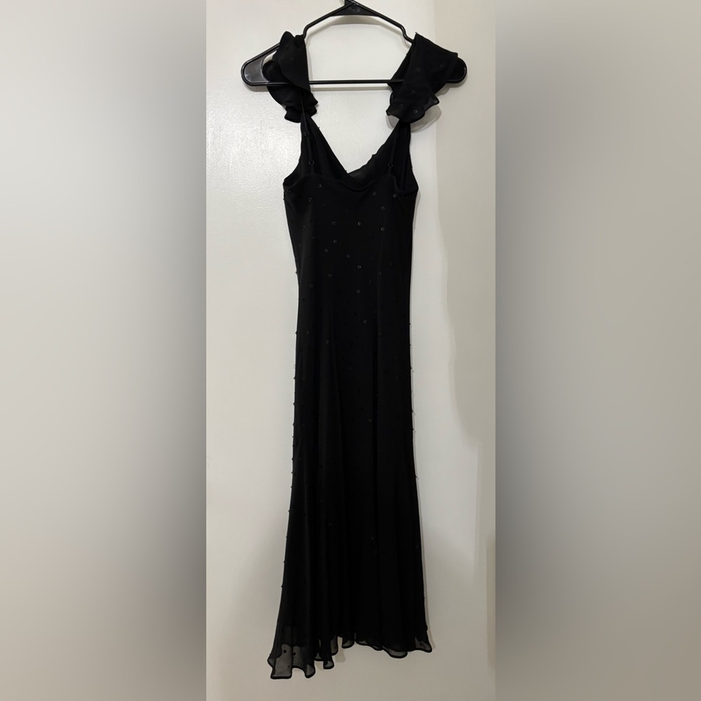 Express Women Black Beaded Silk Cowl Neck Dress Size 5/6 Feminine Romantic Party